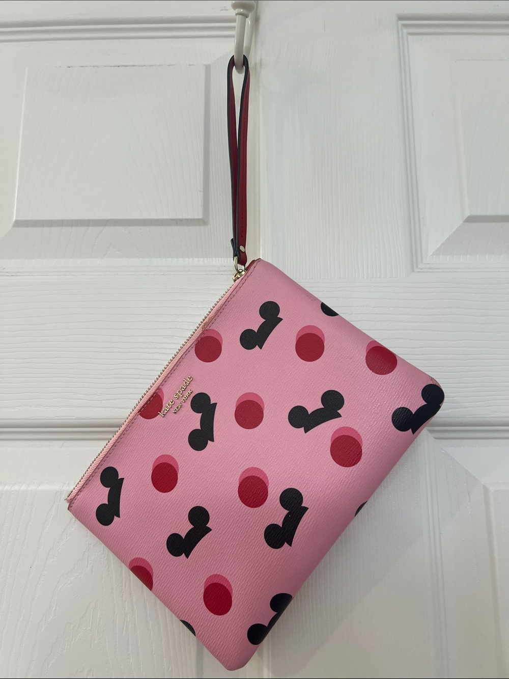 kate spade Pink Wristlet with Red and Black Dot Motif